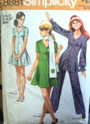 8881 1970 MINI ZIP DRESS, V-TUNIC,PANTS, SCARF PATTERN 14 36